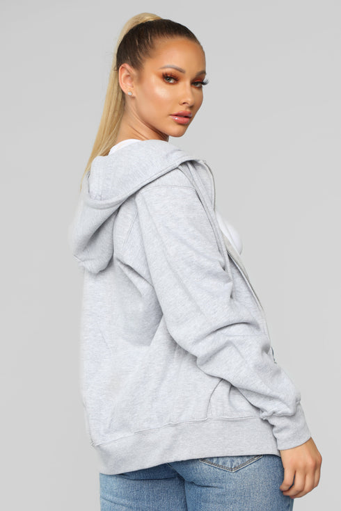 Stole Your Boyfriend's Oversized Zip Up Hoodie - Heathered Grey