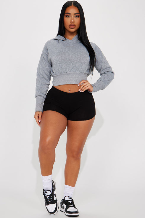 Claire Cropped Fleece Lounge Hoodie - Heather Grey