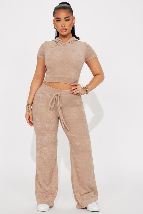 Petite Sabrina Terry Cloth Pant Set - Taupe