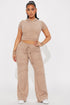 Petite Sabrina Terry Cloth Pant Set - Taupe