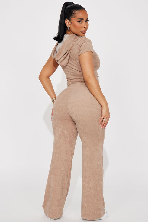 Petite Sabrina Terry Cloth Pant Set - Taupe