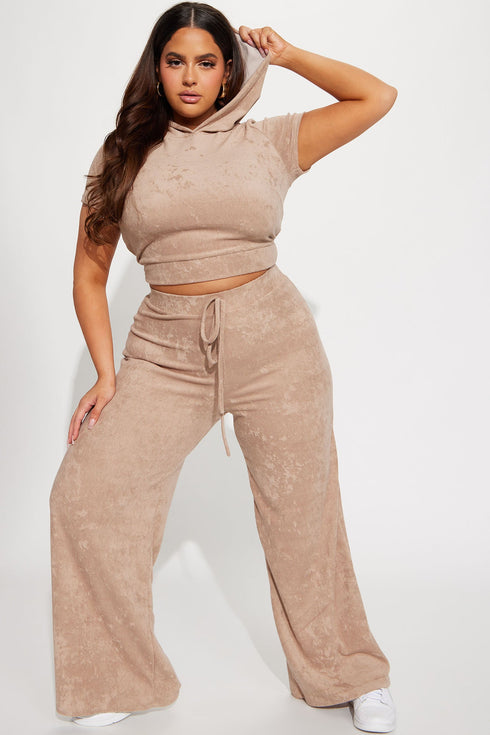 Petite Sabrina Terry Cloth Pant Set - Taupe