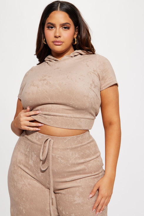 Petite Sabrina Terry Cloth Pant Set - Taupe