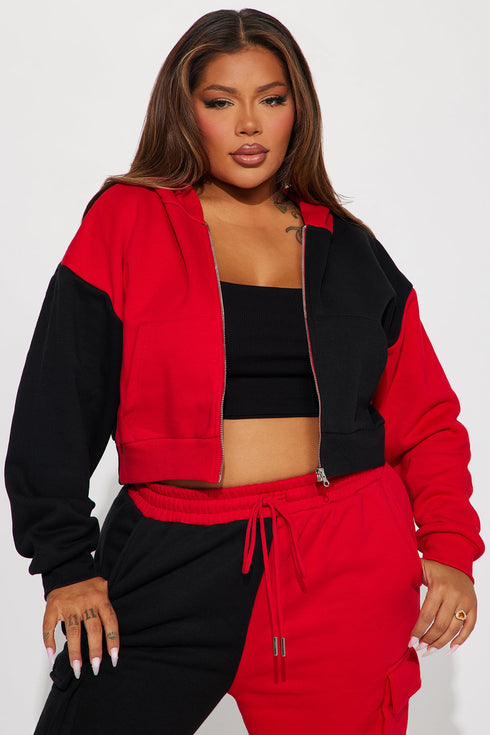 Melinda Color Block Lounge Hoodie - Red/Black