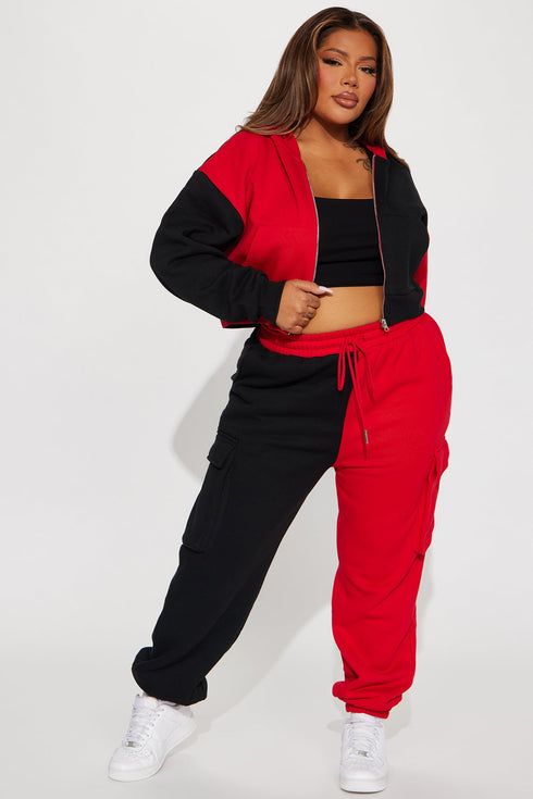 Melinda Color Block Lounge Hoodie - Red/Black