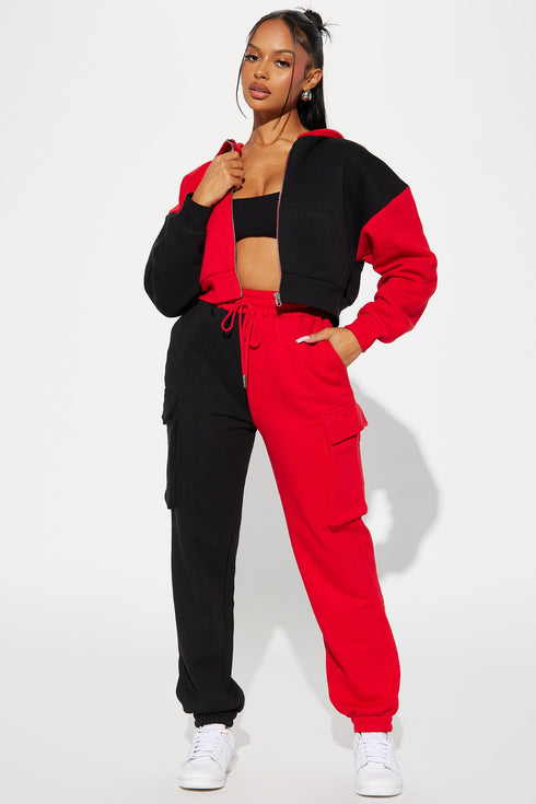 Melinda Color Block Lounge Hoodie - Red/Black