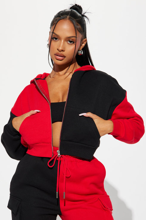Melinda Color Block Lounge Hoodie - Red/Black