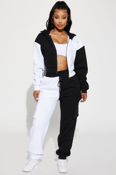 Melinda Color Block Lounge Hoodie - Black/White