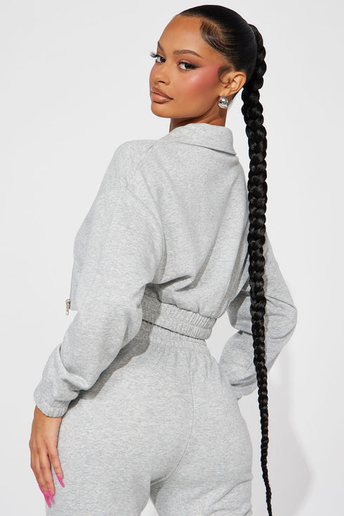 Give It Away Lounge Cropped Jacket - Heather Grey
