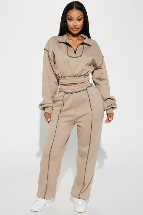 Staying Connected Half Zip Lounge Jacket - Taupe