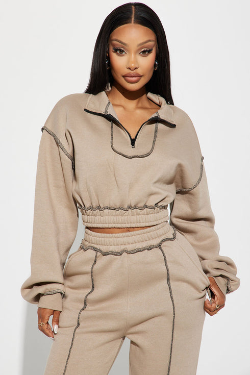Staying Connected Half Zip Lounge Jacket - Taupe