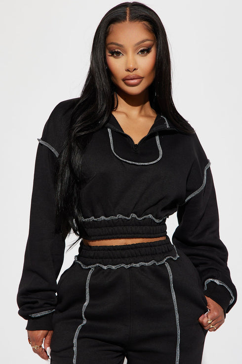 Staying Connected Half Zip Lounge Jacket - Black