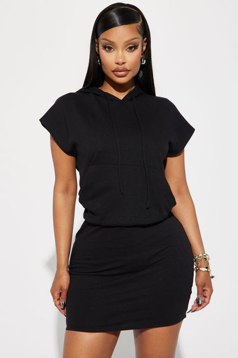 Marissa Hooded Mini Dress - Black