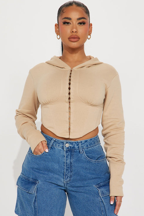 Don't Take It Personal Corset Hoodie - Sand