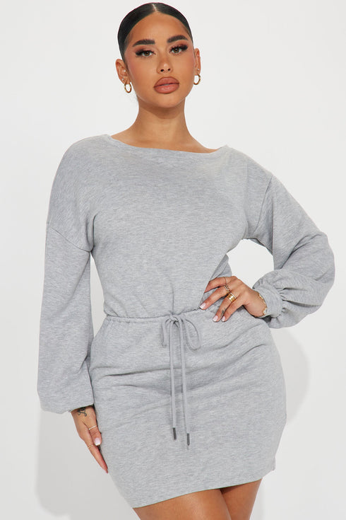 Just Chillin French Terry Mini Dress - Heather Grey