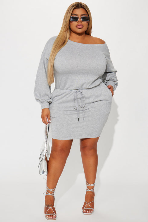 Just Chillin French Terry Mini Dress - Heather Grey