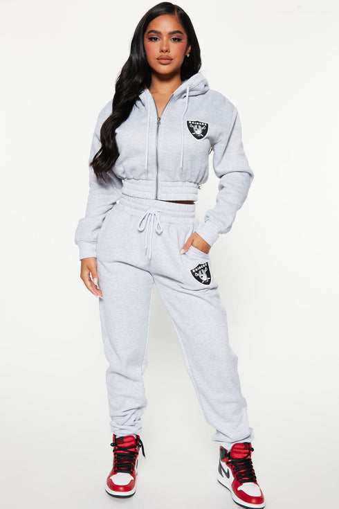Raiders Cropped Zip Hoodie - Heather Grey