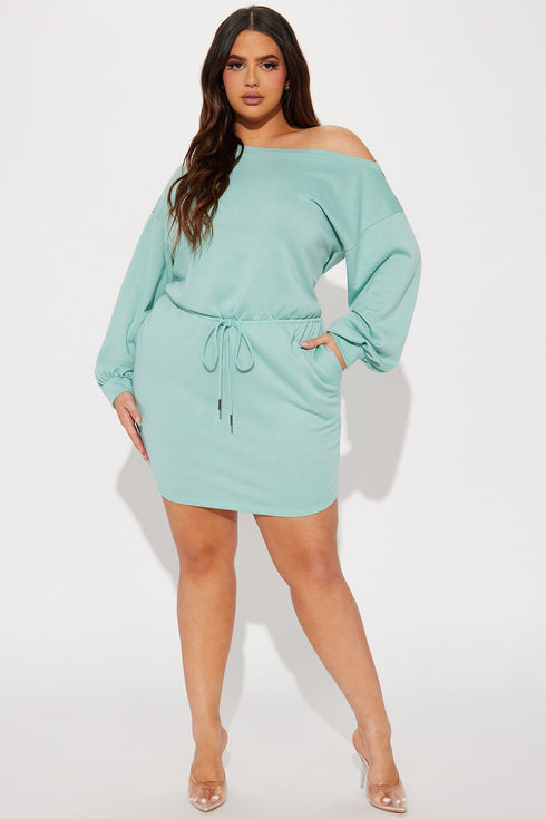 Just Chillin French Terry Mini Dress - Mint