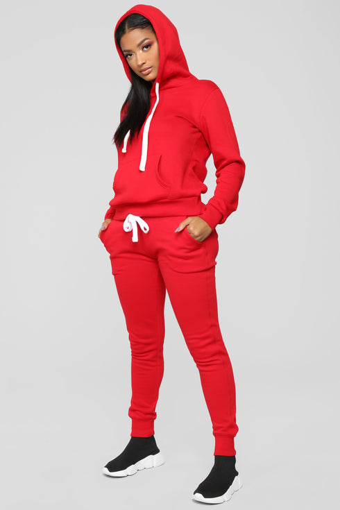 Relaxed Vibe Solid Hoodie - Red