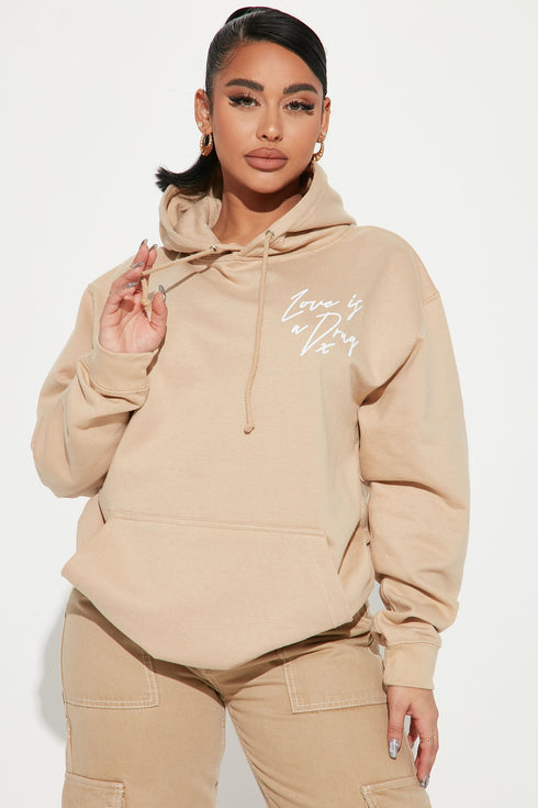 Love Is A Drug Graphic Hoodie - Taupe
