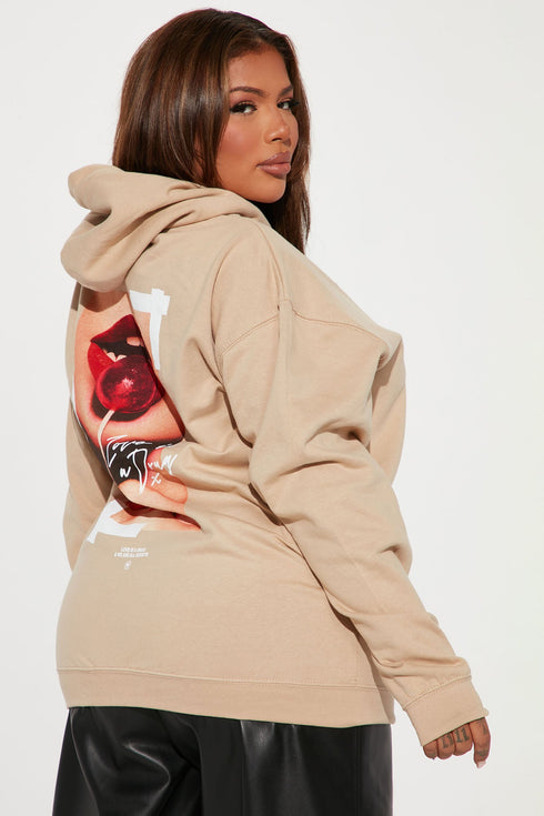 Love Is A Drug Graphic Hoodie - Taupe
