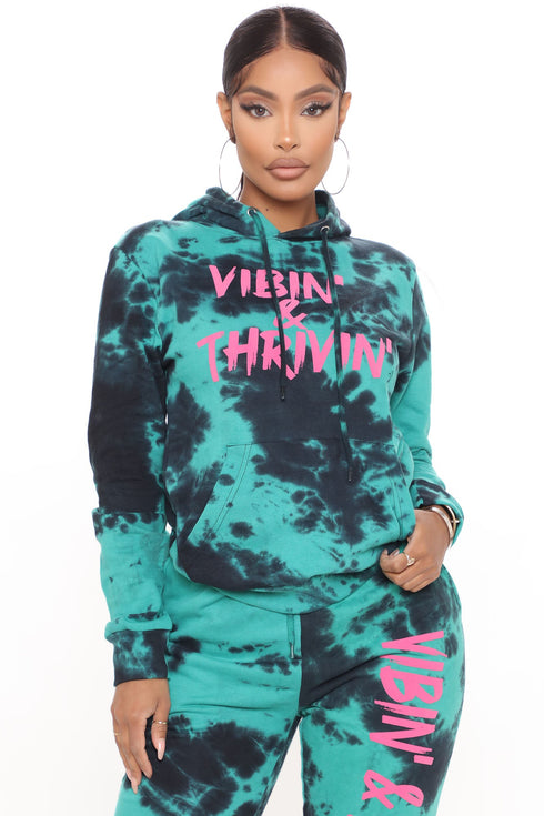 Positive Vibin' Tie Dye Oversized Hoodie - Teal/combo