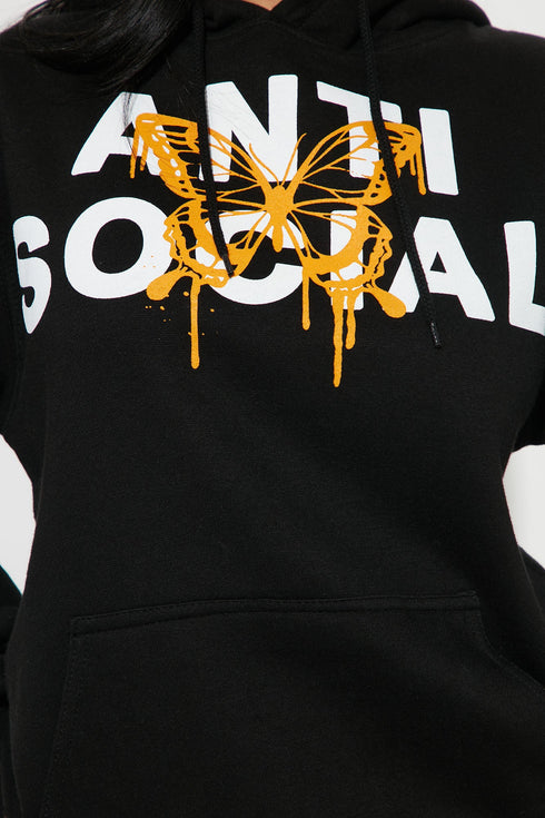 I'm Not Social Oversized Hoodie - Black
