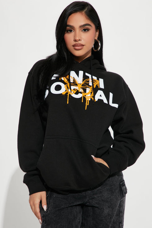 I'm Not Social Oversized Hoodie - Black