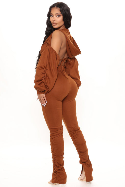 Good For You Ruched Pant Set - Brown