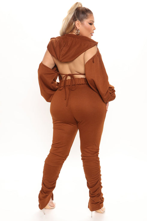 Good For You Ruched Pant Set - Brown